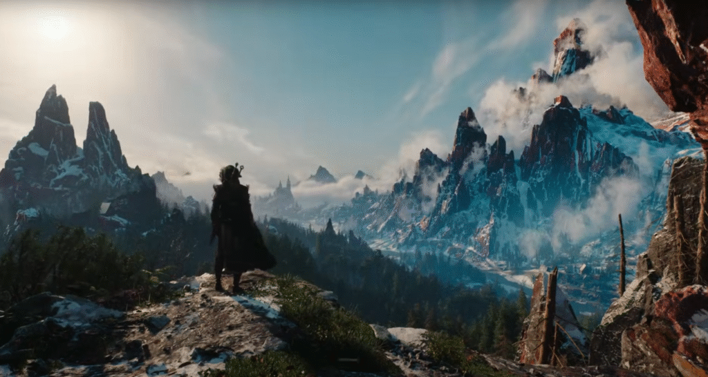The Witcher IV - Ciri standing on the edge looking at Kovir mountain